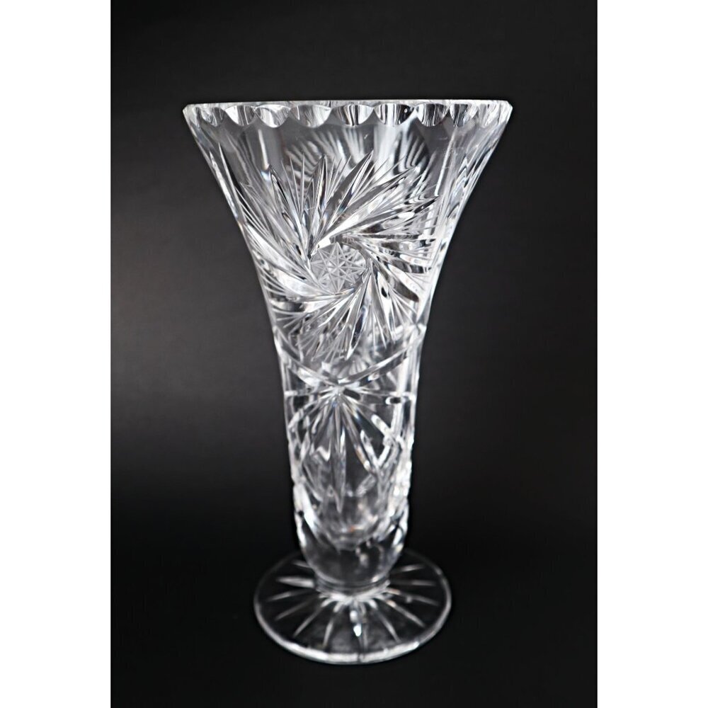 Vintage Pinwheel Crystal Footed Flower Vase with Flared Edge Bohemia Crystal